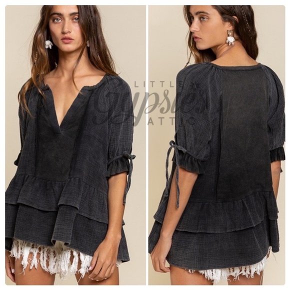 POL Emerald Sage Bohemian Tunic Top - Picture 11 of 14